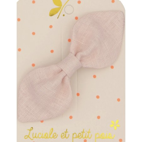 Barrette noeud lapin - lin rose