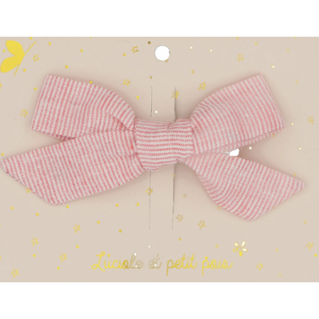 Barrette - noeud princesse - Rayé rose