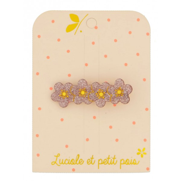 Barrette 4 fleurs de Sakura - Glitter rose