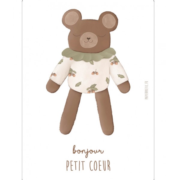 Carte naissance-doudou ours automne