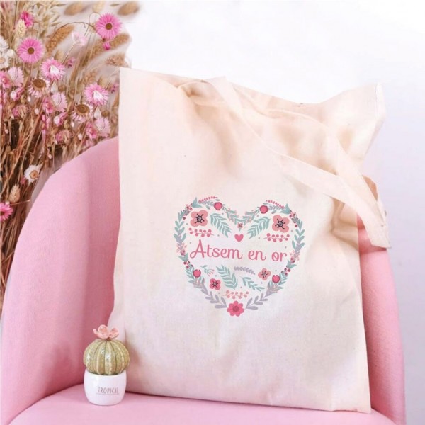 Grand tote bag Coeur en fleurs - Atsem