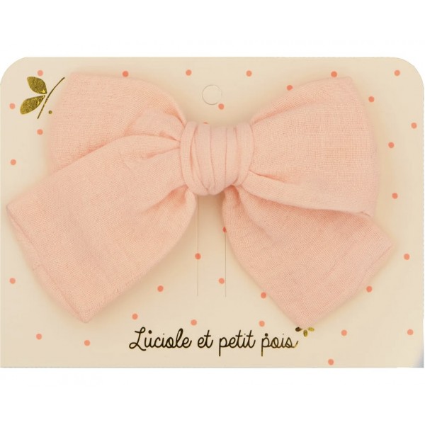 Barrette grand noeud princesse - Double gaze pêche