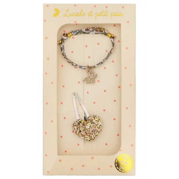 Coffret cadeau - Barrette cœur doré multi & bracelet Liberty Ava Autumn