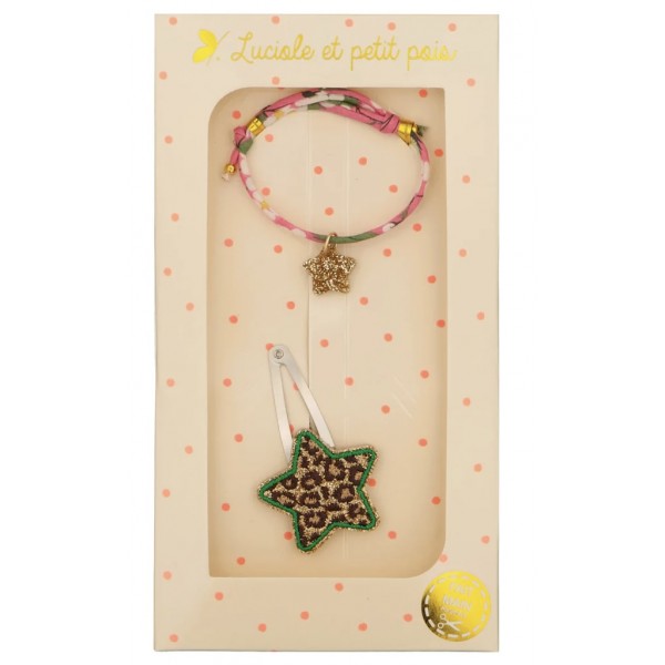 Coffret cadeau - Barrette étoile Léo & bracelet Liberty Misti pivoine