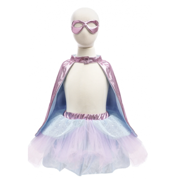 Déguisement - Super héro Tutu/Cape/Masque - Metallic Pink/Light Blue - T 4/6