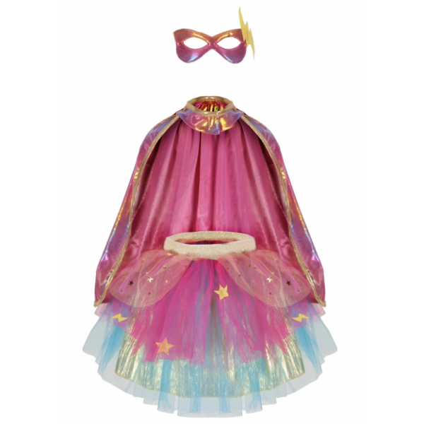 Déguisement - Super héro Tutu/Cape/Masque - Pink/Gold - T 4/6