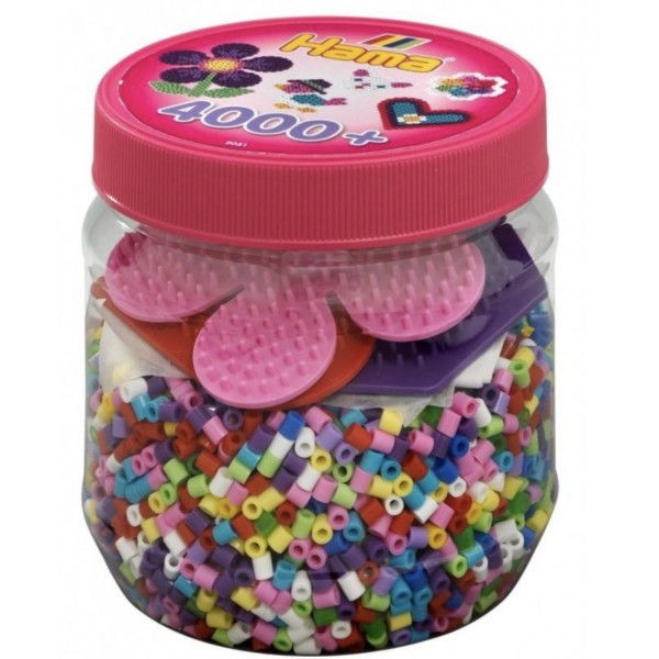 Pot de 4000 perles Hama et 3 plaques