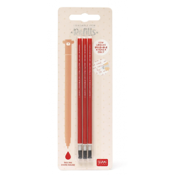 Stylo effaçable - 3 recharges encre rouge