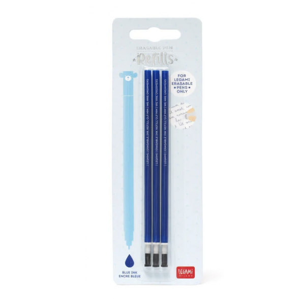 Stylo effaçable - 3 recharges encre bleue