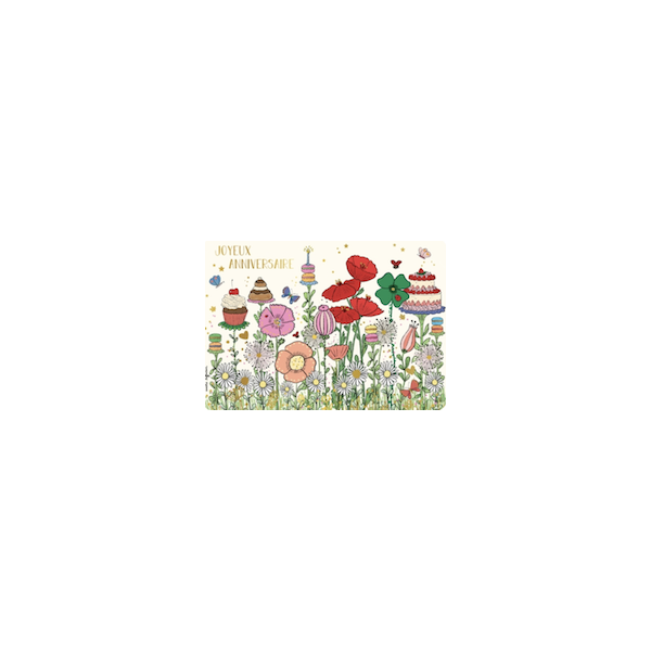 Carte - Joyeux anniversaire gateaux fleurs