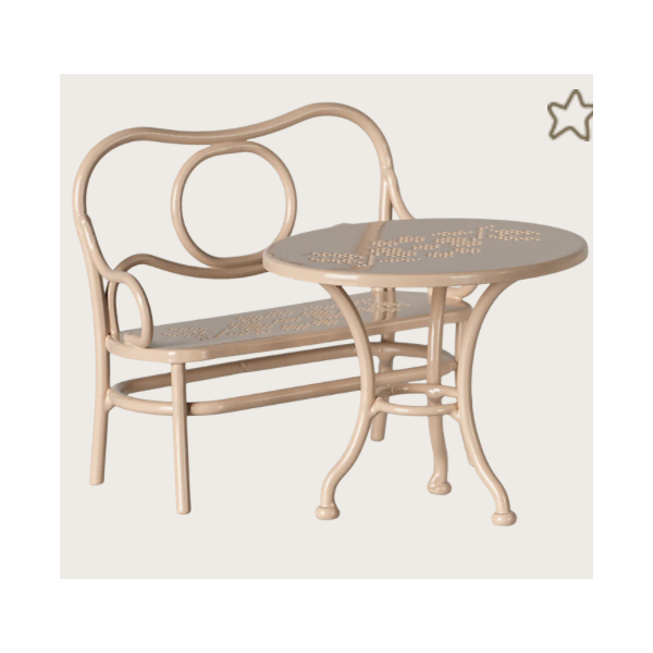 Table à café et banc, Souris, Grande - Rose pâle