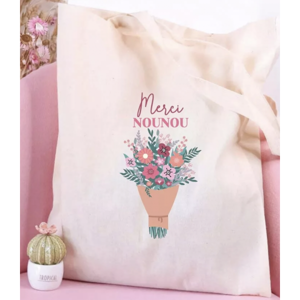 Grand tote bag - Bouquet d'amour Nounou