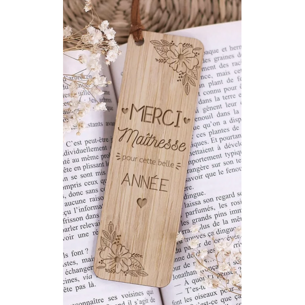 Marque page en bambou - Merci maîtresse