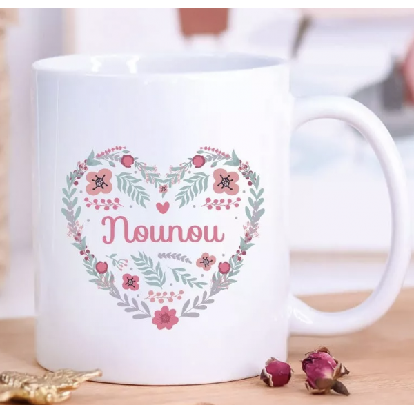 Mug - Coeur en fleurs - Nounou