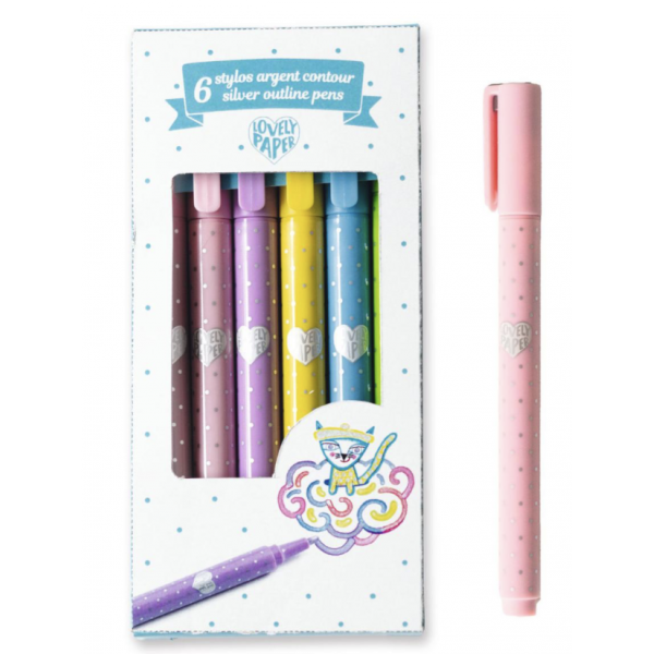 6 stylos argent contour