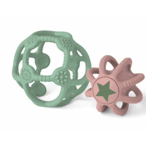 Set de 2 balles sensorielles silicone - Verte et rose