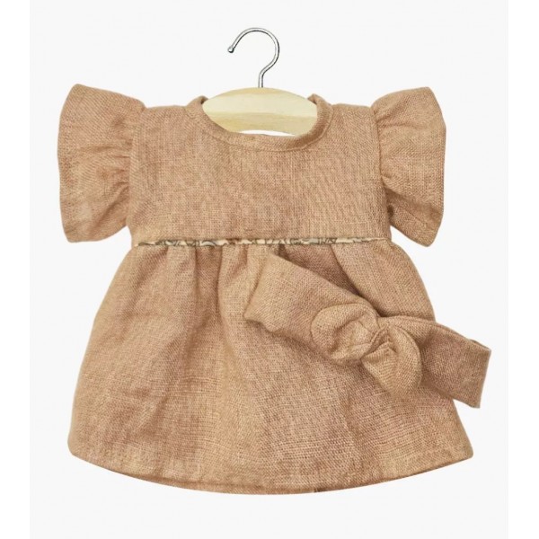 Gordies - Robe Daisy et son headband à noeuds ronds en lin lavé nude