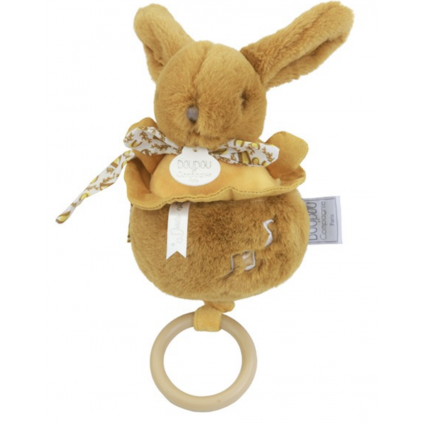 Lapin doudou - boîte à musique - ocre