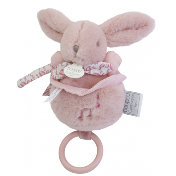 Lapin doudou - boîte à musique - rose