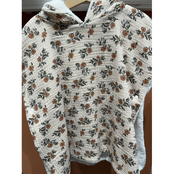 Poncho - Gaze de coton fleurs écru