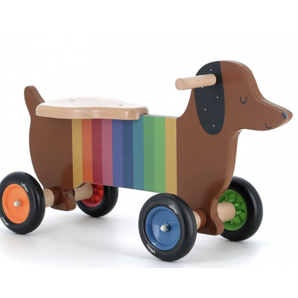 Porteur en bois - Chien multicolore