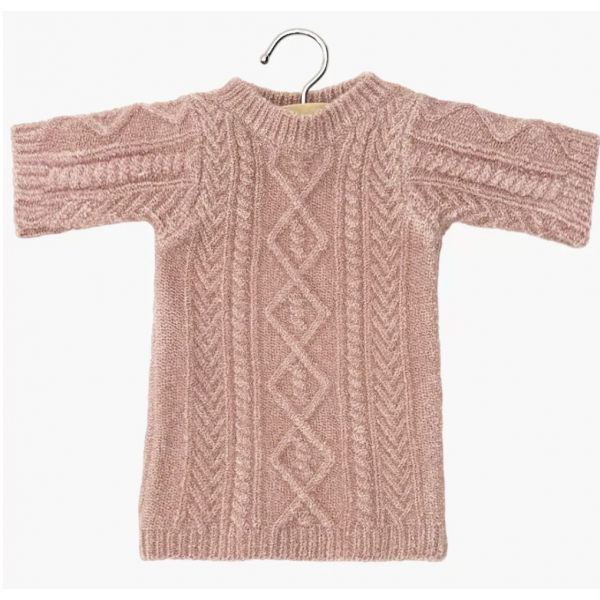 Gordies - Robe Lena en tricot maille torsadée rose thé et son pochon