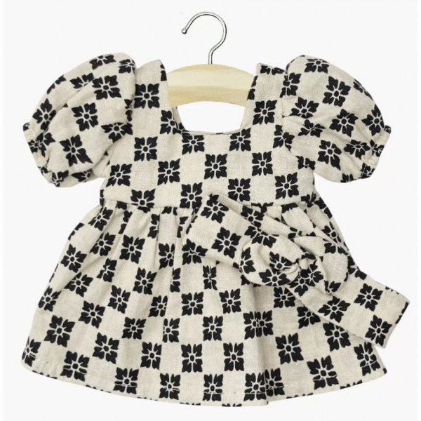 Gordies - Robe Fiona et son headband à noeud rond en crêpe graphique à damier blanc et noir