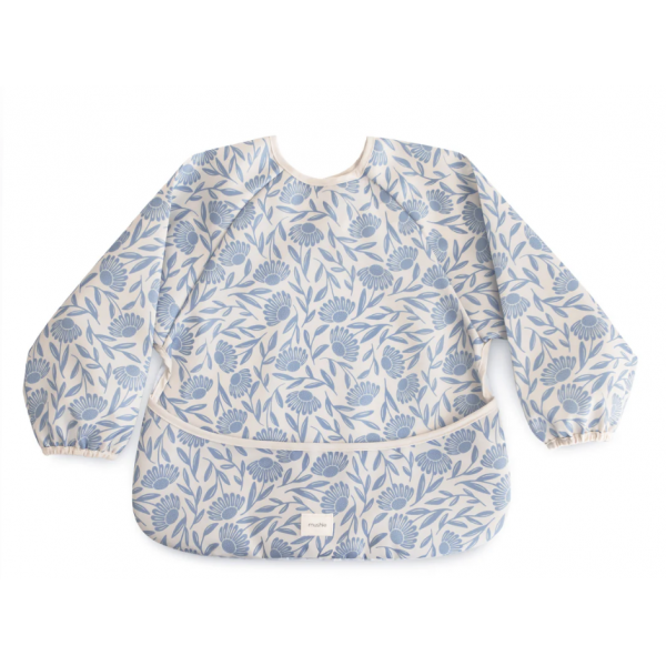 Bavoir à manches longues - Fleurs Bleues