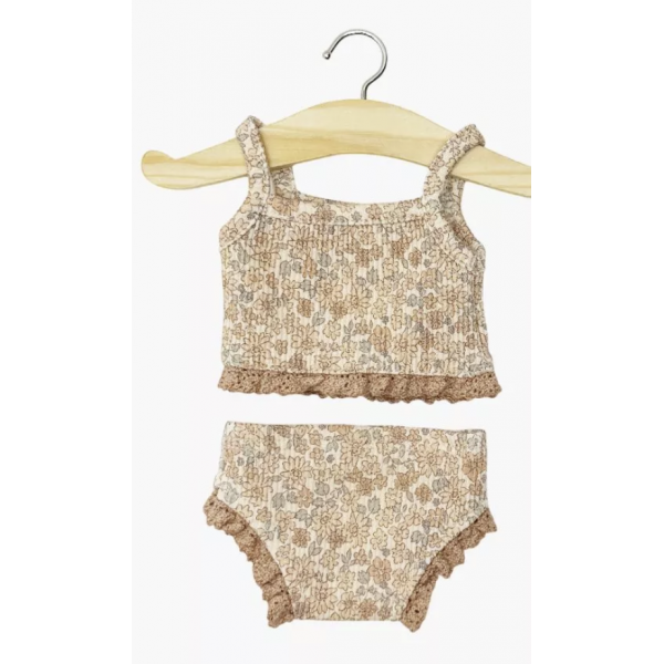 Gordies - Dessous fille en maille côtelée - Petites fleurs cacao