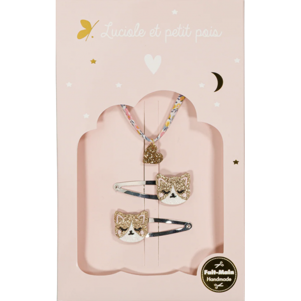 Coffret cadeau - Barrettes Kitty et bracelet Wiltshire Bud