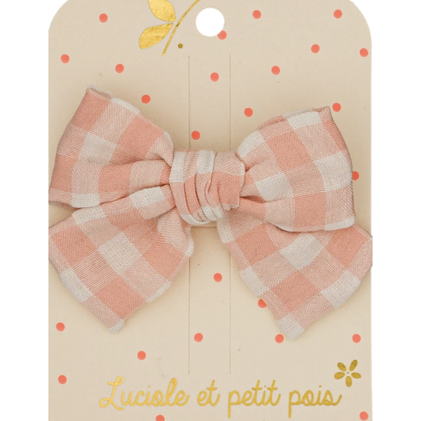 Barrette cheveux - Petit Noeud - Vichy Rose