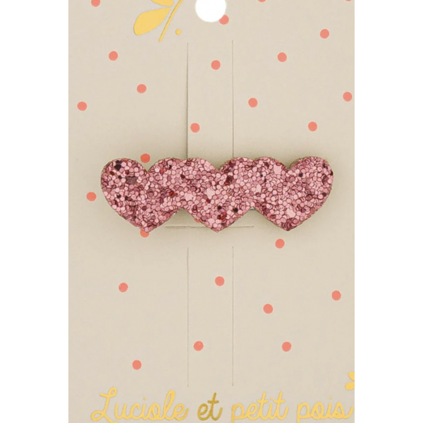 Barrette - 3 coeurs - Framboise