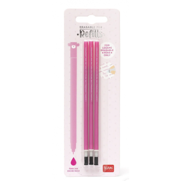 Stylo effaçable - 3 recharges encre rose