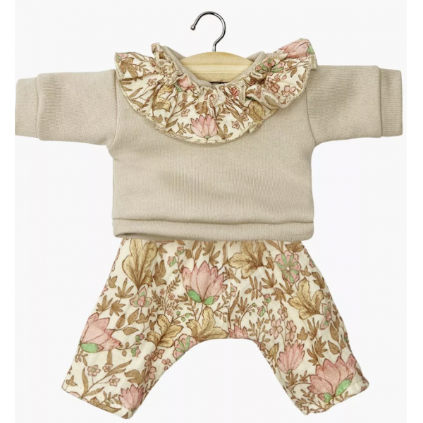 Gordies - Ensemble Marion avec top en molleton à collerette  lin / Indienne rosée