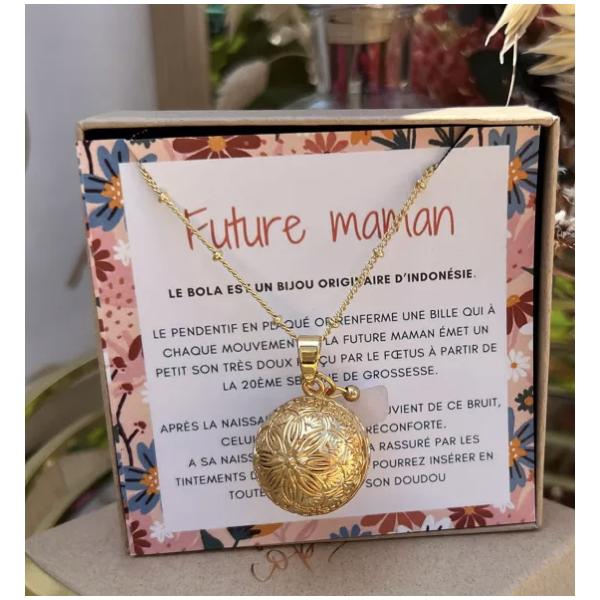 Bola de grossesse - Or gravé mandala avec Quartz rose