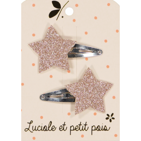 Barrettes paire - Étoiles - Glitter rose