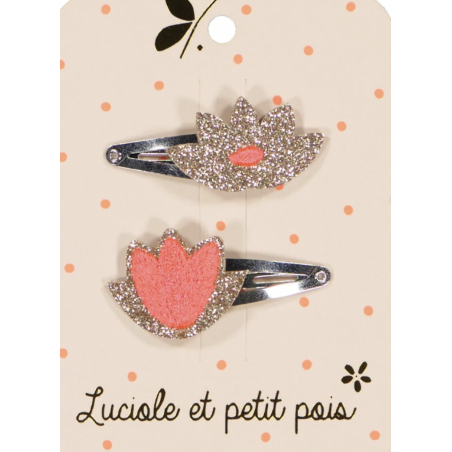 Barrettes paire - Fleur de Lotus - Orange Fluo